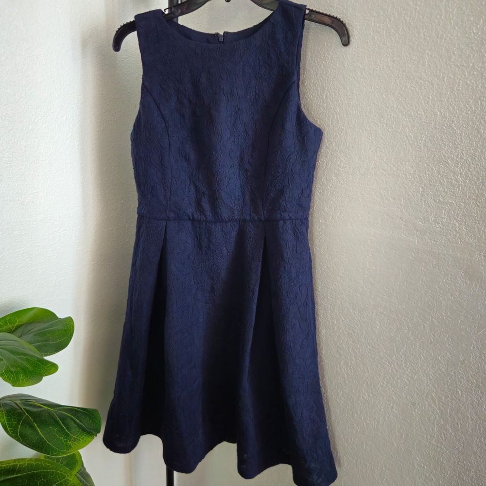 Ann Taylor fitted flare dress navy blue Size 6P Petite